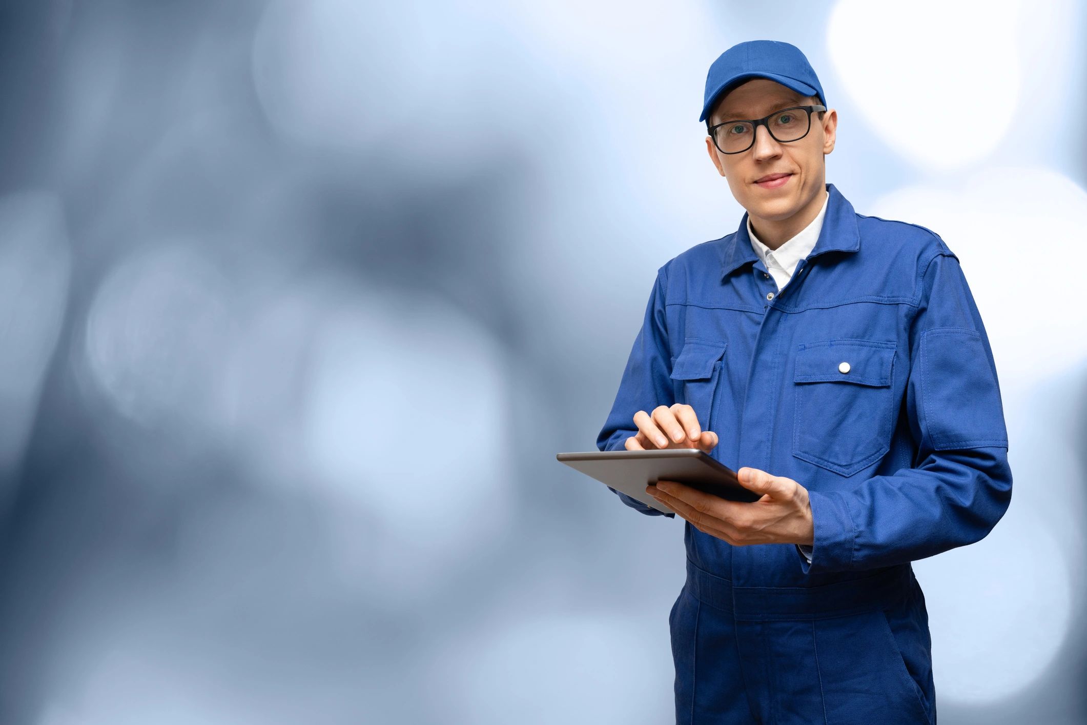 Service technician using a tablet to coordinate field service coverage
